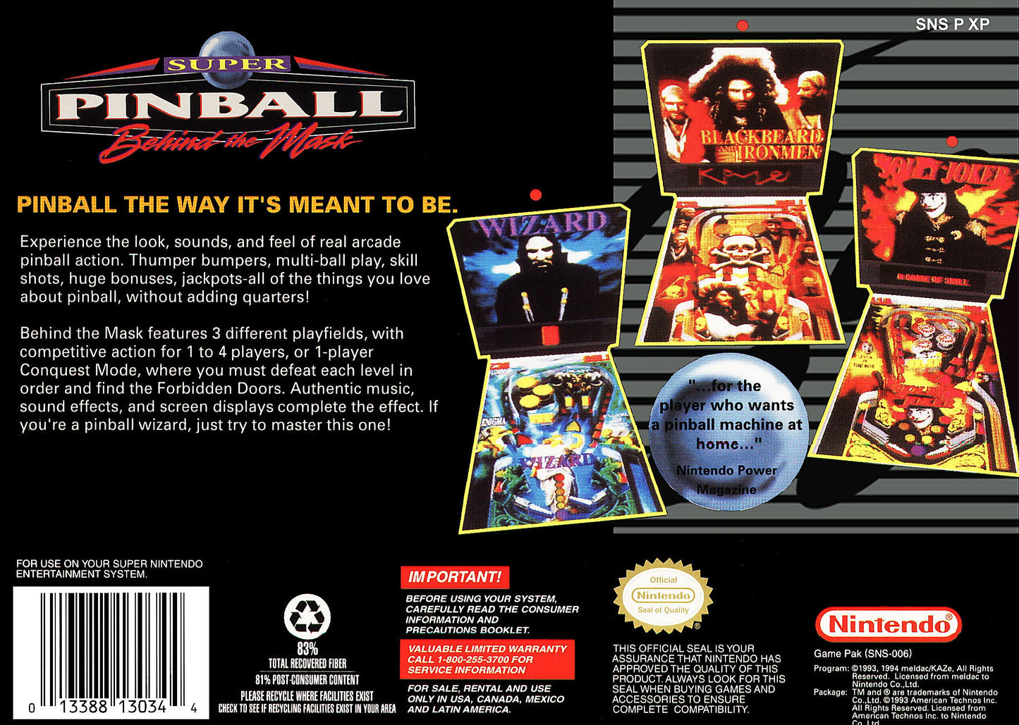 Super Pinball Behind the Mask Super Nintendo