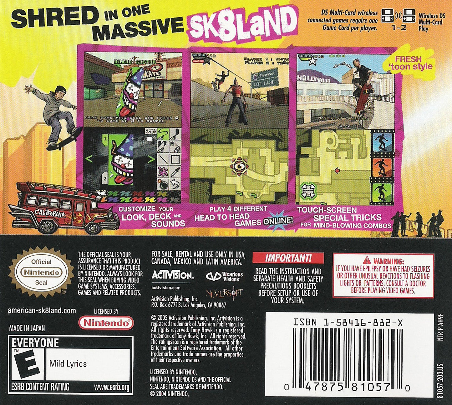 Tony Hawk American Sk8land Nintendo DS