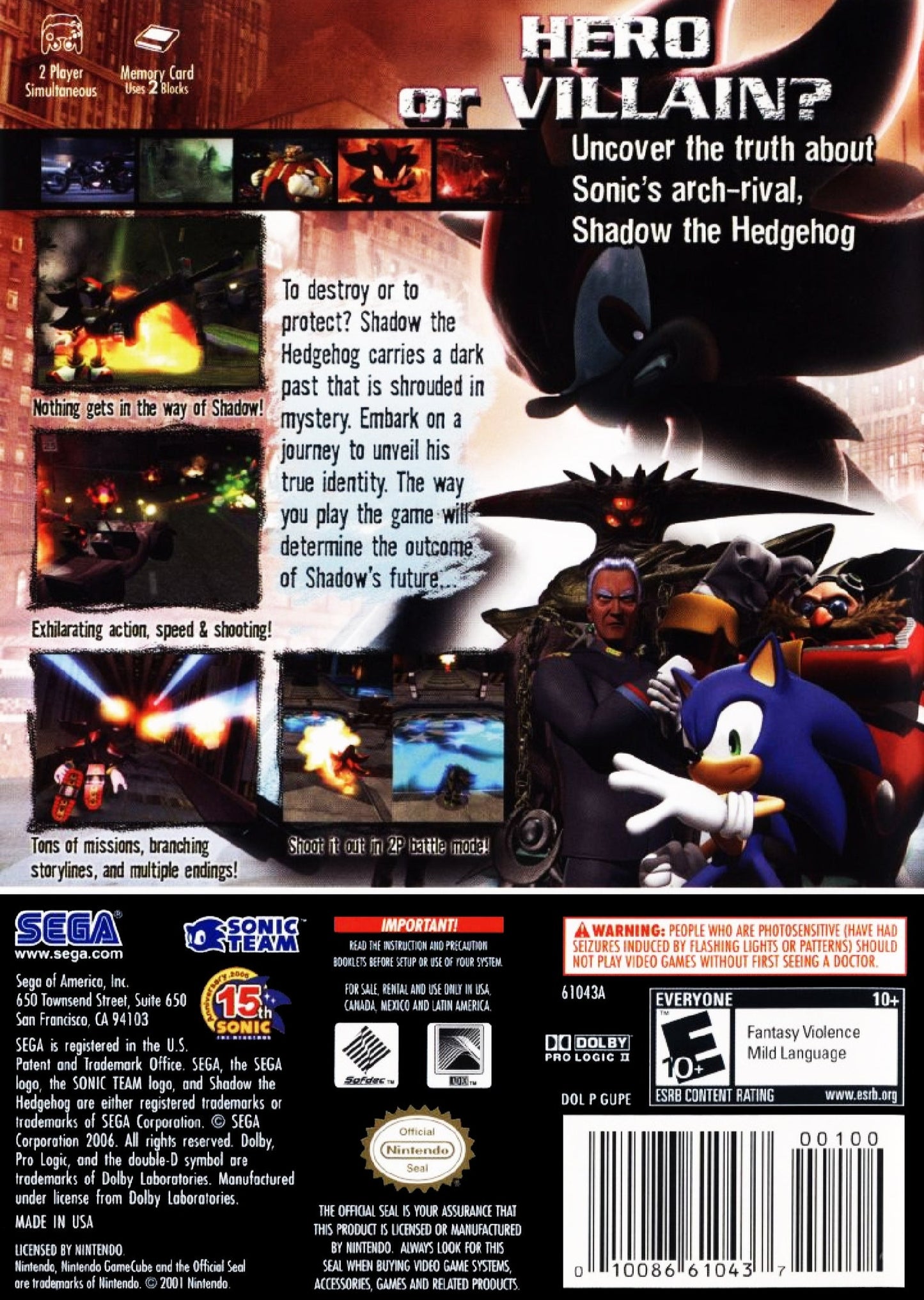 Shadow The Hedgehog GameCube