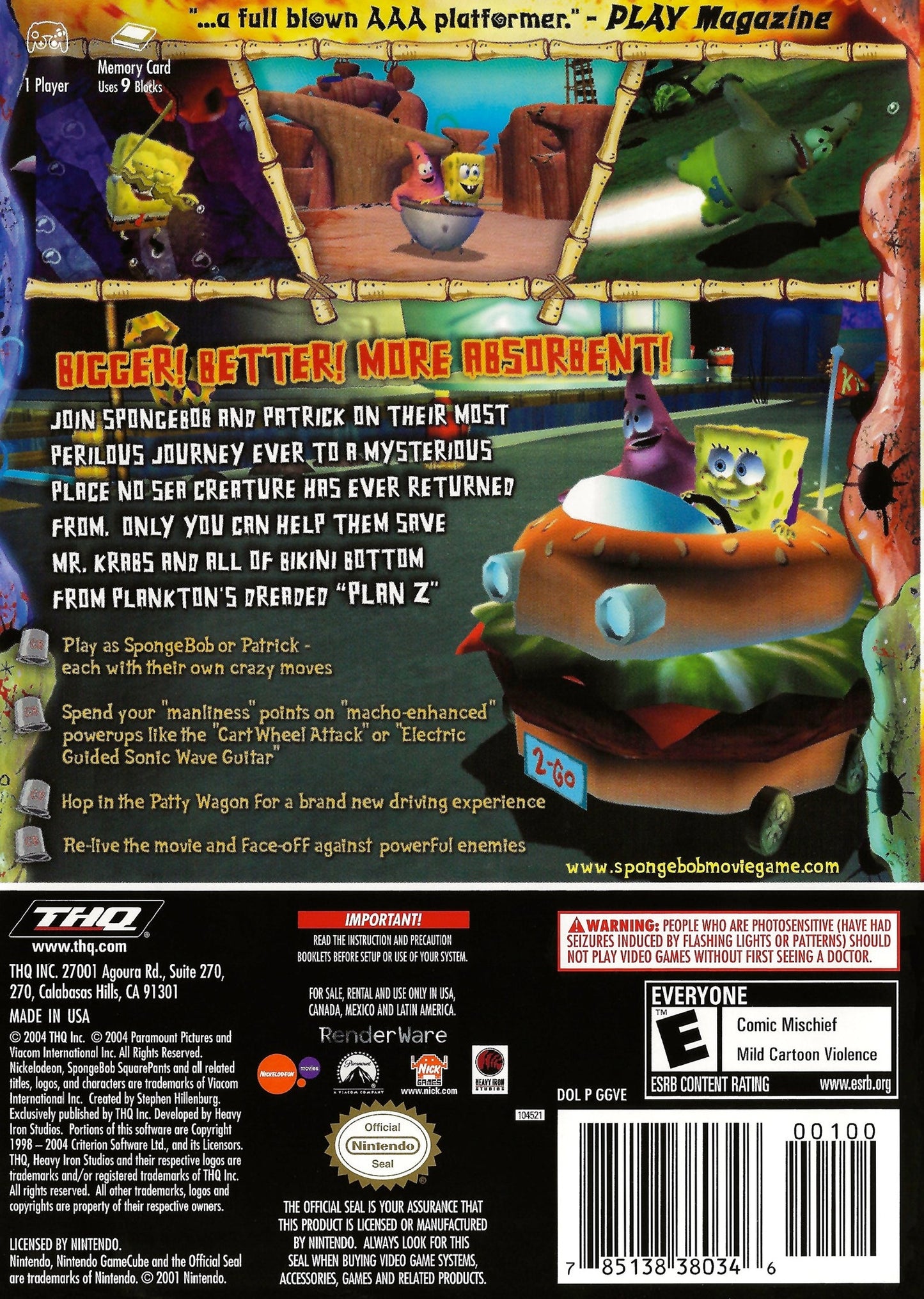 SpongeBob SquarePants The Movie Gamecube