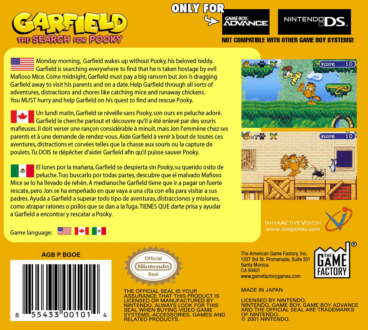 Garfield The Search for Pooky GameBoy Advance