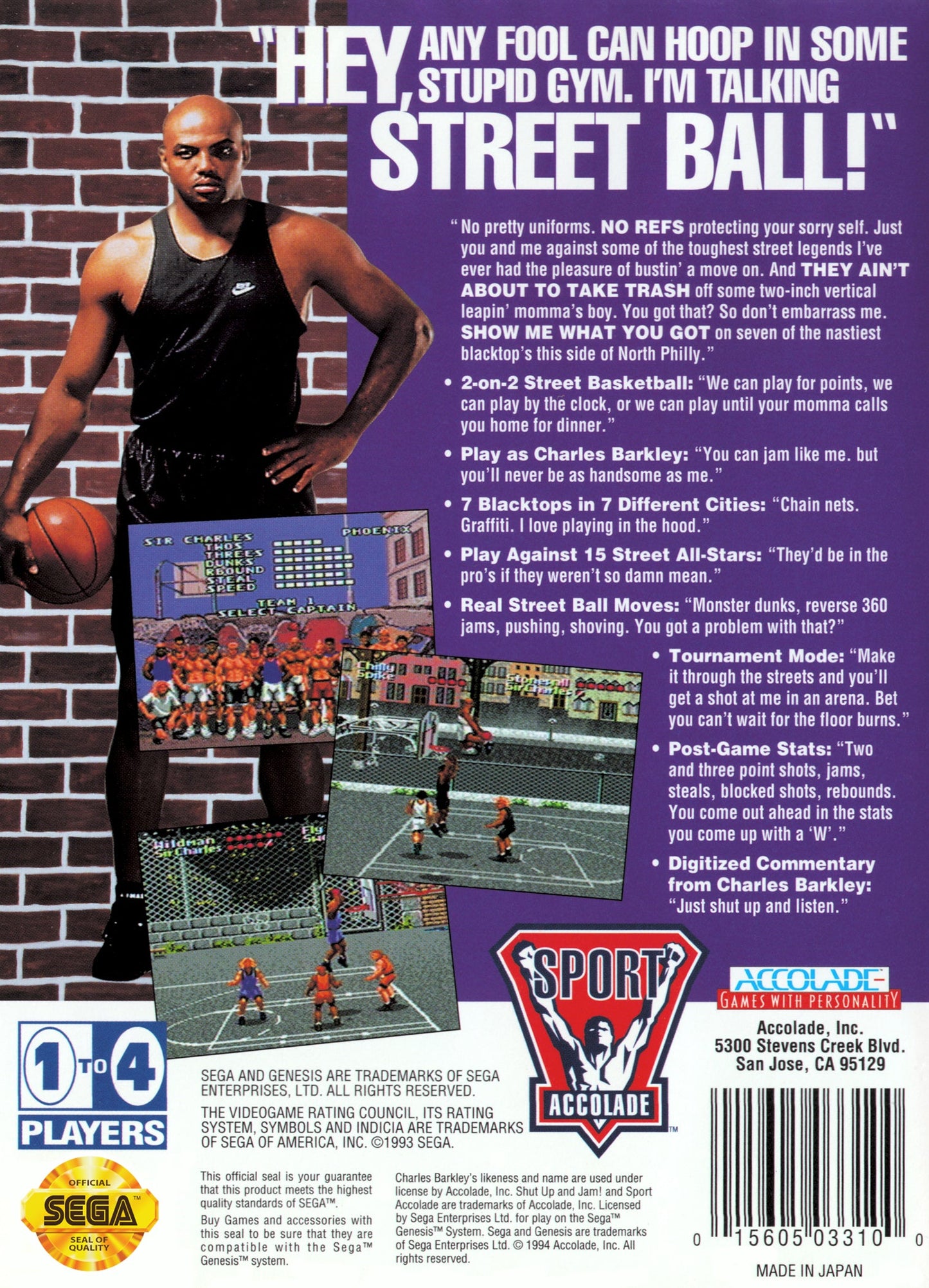 Barkley Shut Up and Jam Sega Genesis