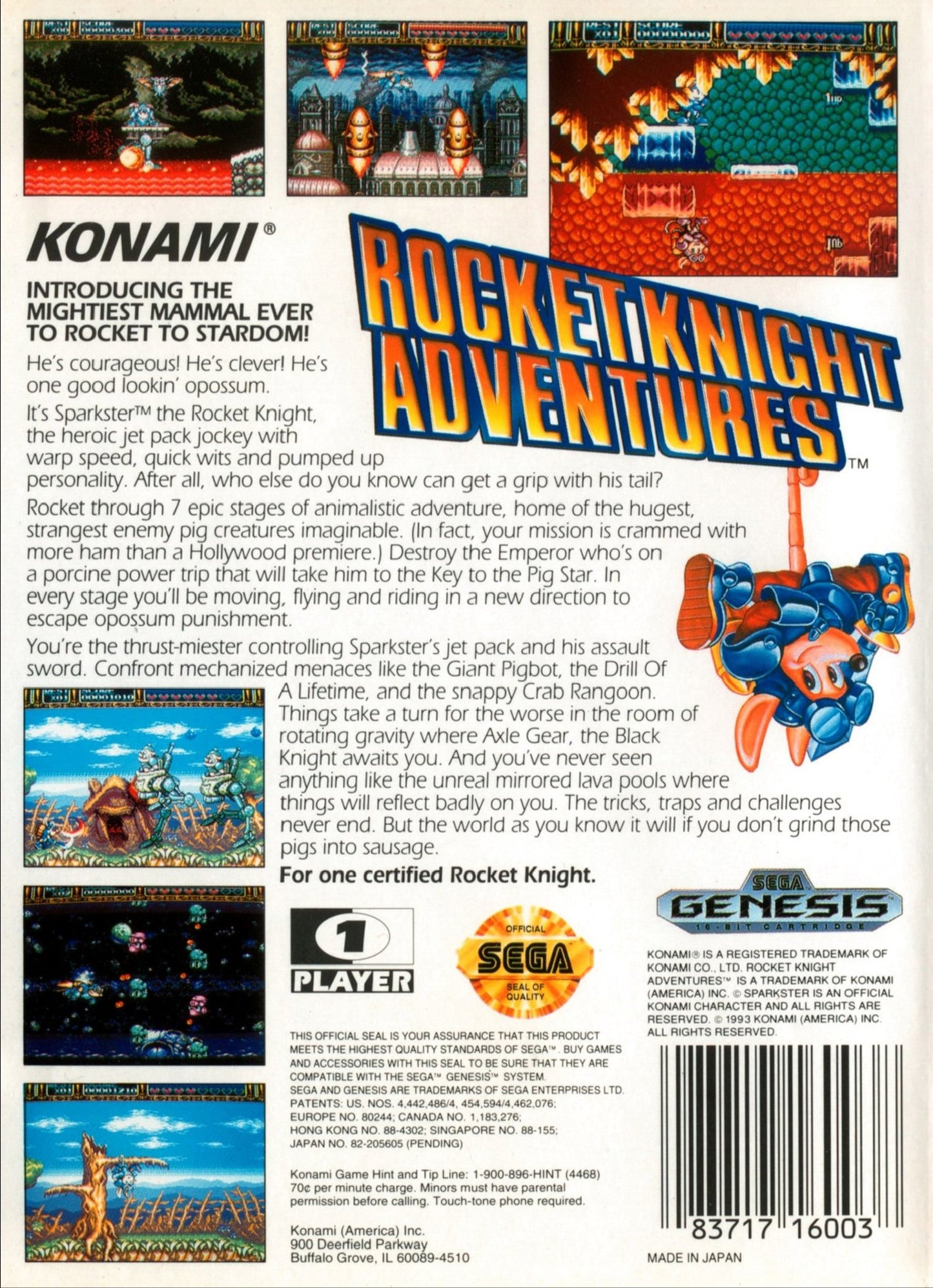 Rocket Knight Adventures Sega Genesis