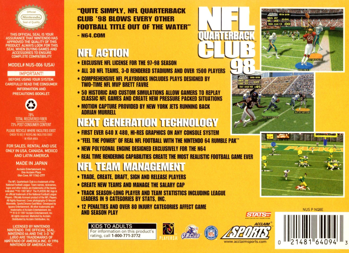 NFL Quarterback Club 98 Nintendo 64