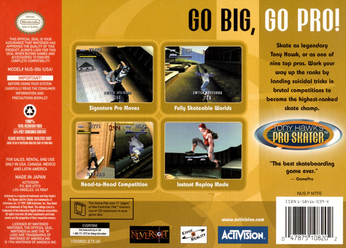 Tony Hawks Pro Skater Nintendo 64