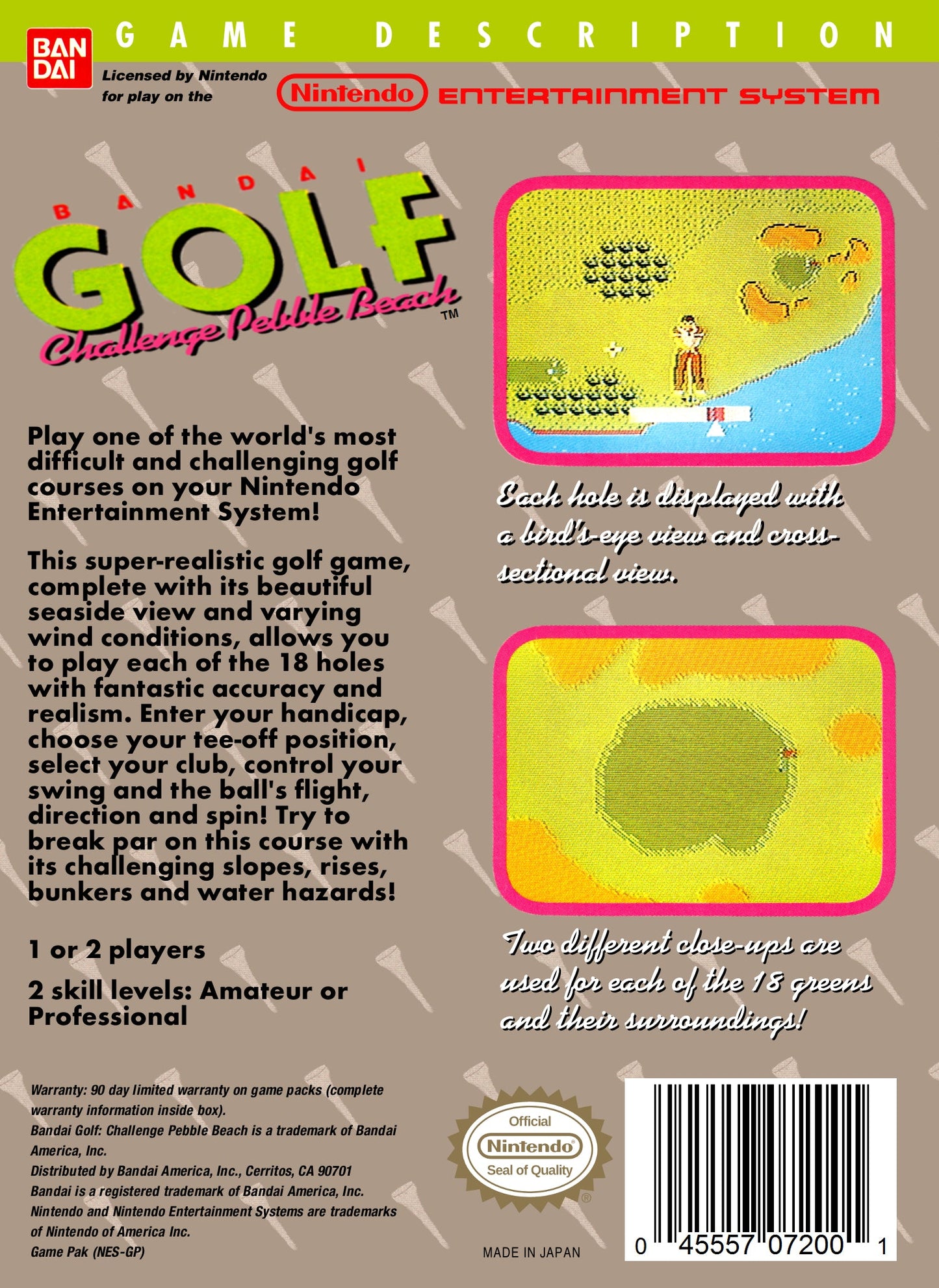 Bandai Golf Challenge Pebble Beach NES
