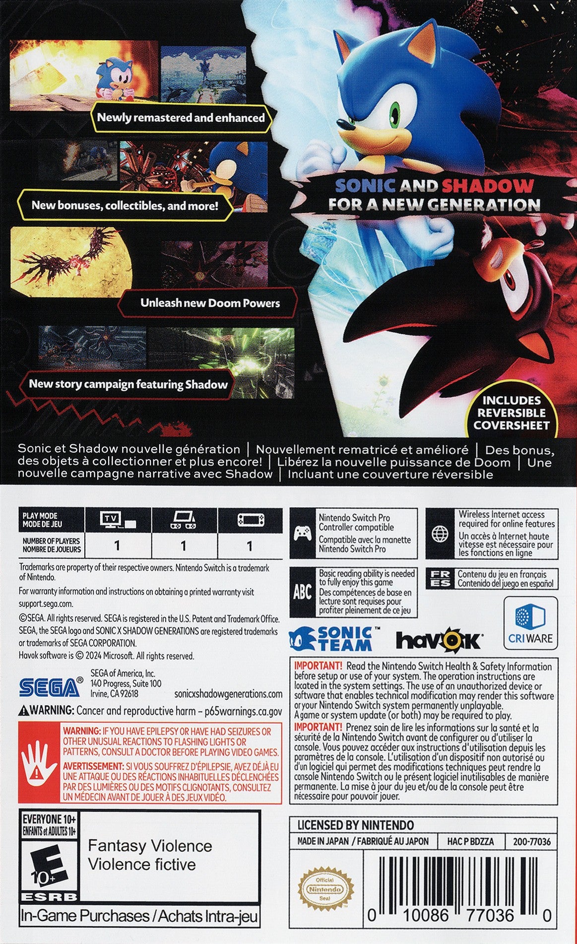 Sonic x Shadow: Generations Nintendo Switch
