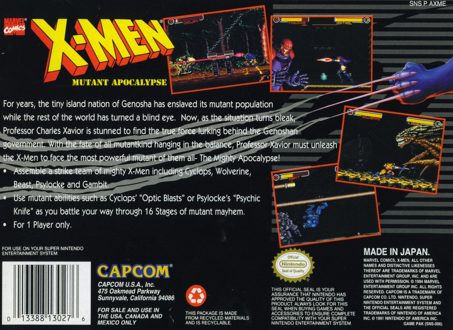 X-Men Mutant Apocalypse Super Nintendo