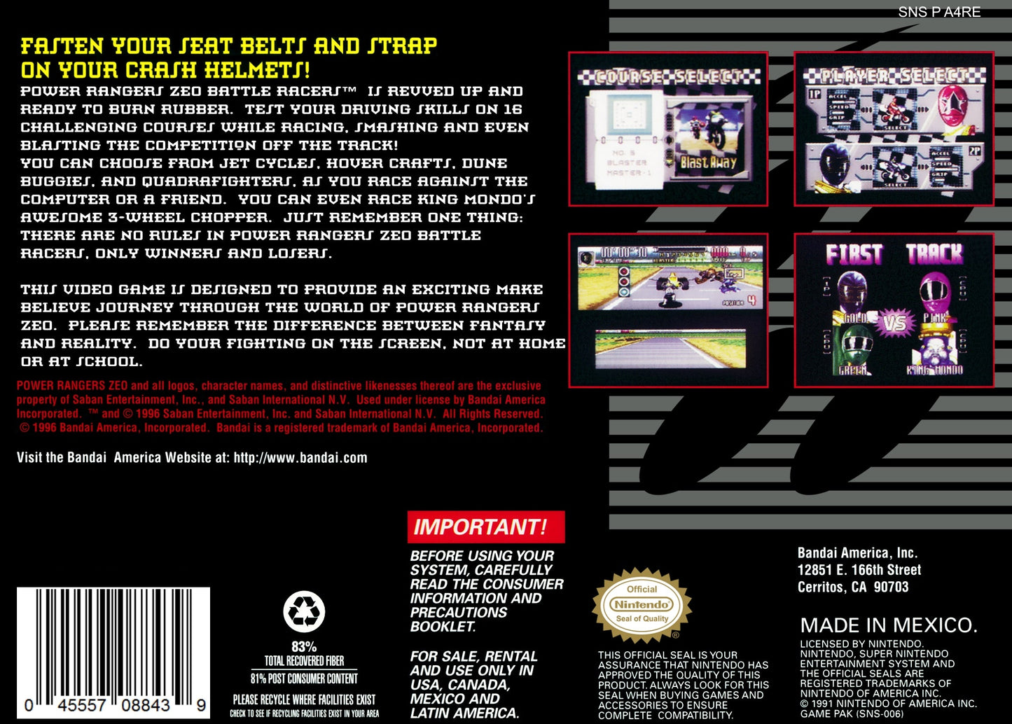 Power Rangers Zeo Battle Racers Super Nintendo