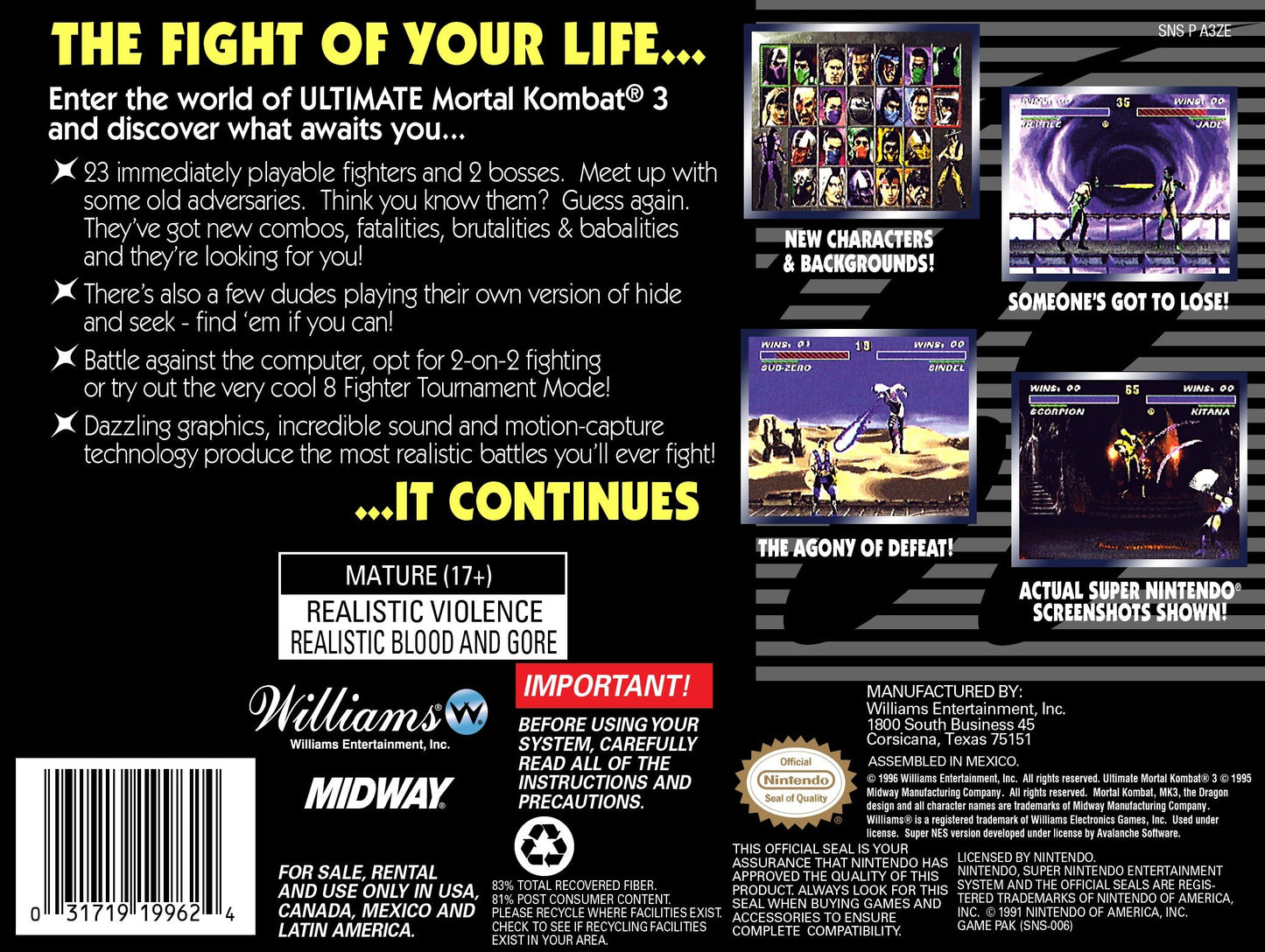 Ultimate Mortal Kombat 3 Super Nintendo