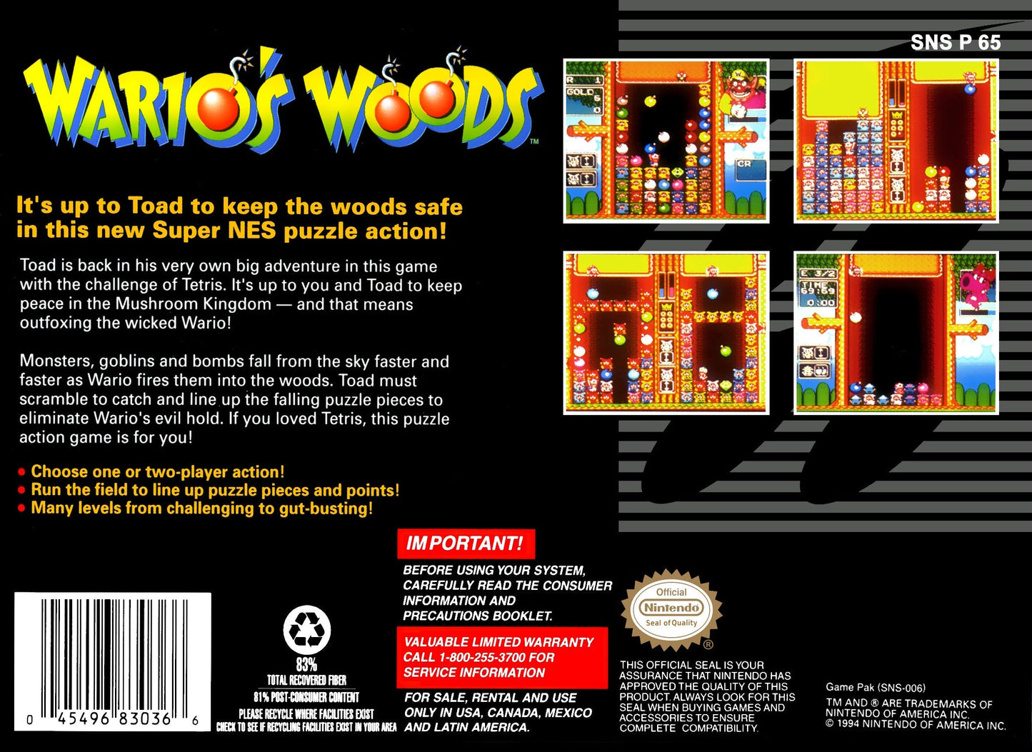 Wario's Woods Super Nintendo